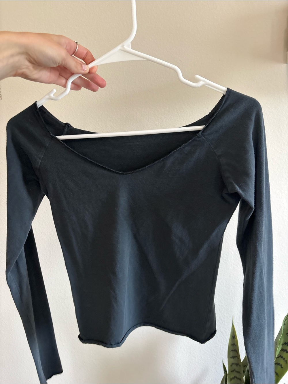 Brandy Melville Black V-Neck Long Sleeve Top